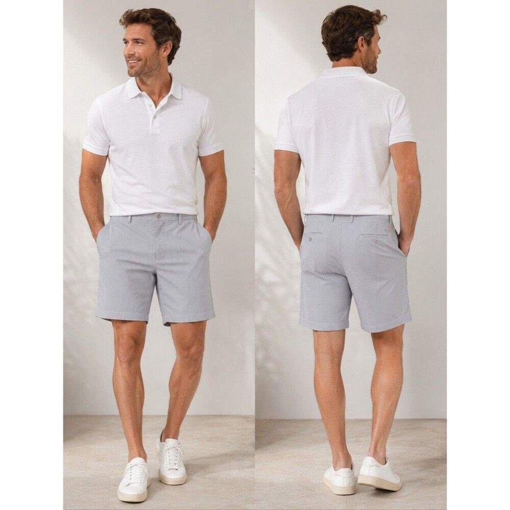 Peter Millar Crown Sport Performance Seersucker Shorts Sz 40 Blue White Stripe